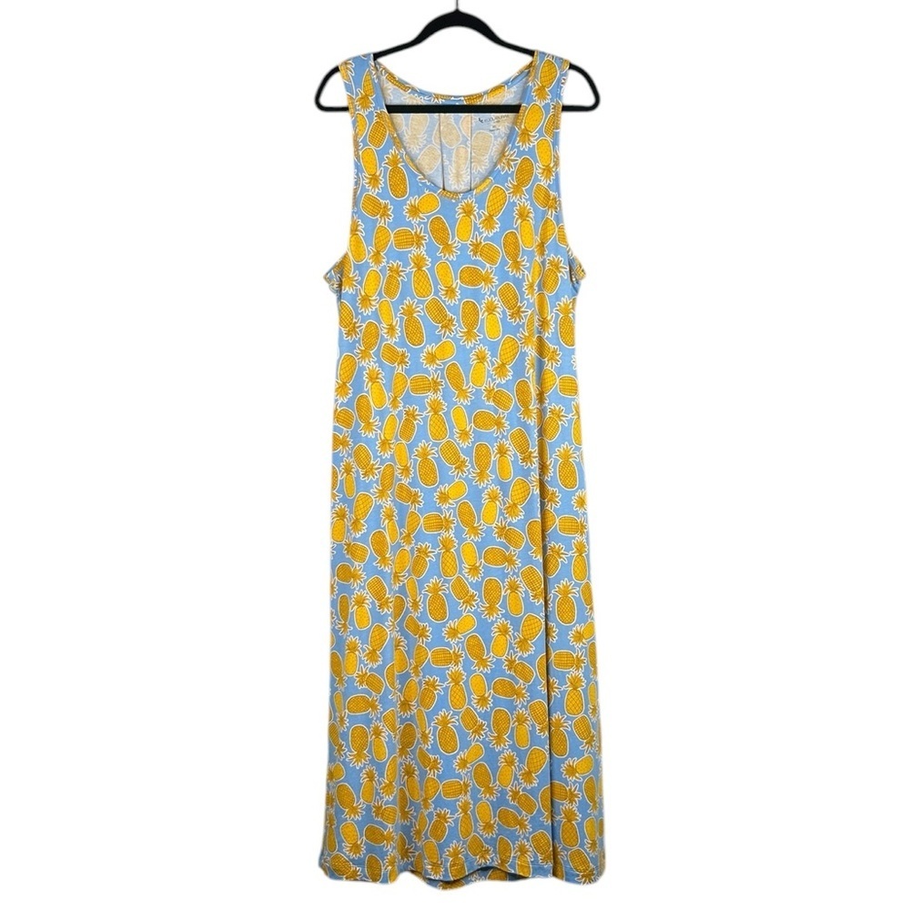 UGG by Koolaburra Blue & Yellow Pineapple‎ Print Tank Top Summer Dress Size XL